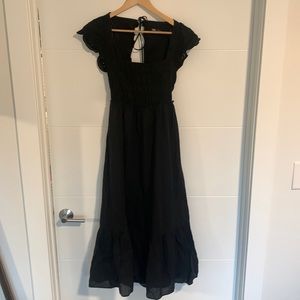 Midi Black Cotton Open Back Dress, Medium